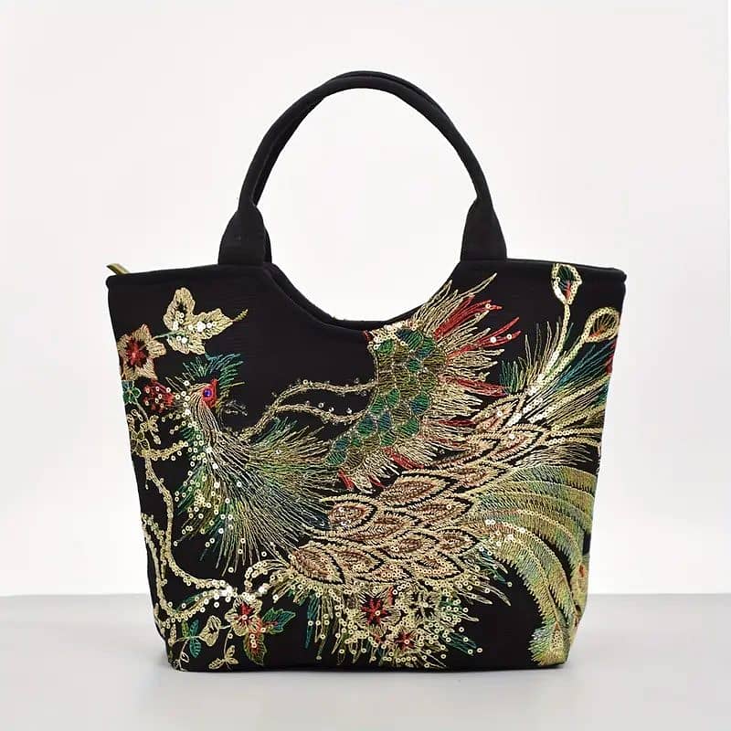 Women's Embroidered Satchel Bag: Vintage Chic Double Handle Purse wit 2