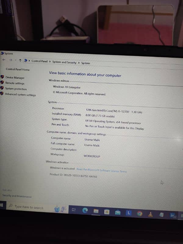 Lenovo Laptop Core i5 , 12th Gen , 1.3 Ghz Processor 8GB  RAM, 256 SSD 1