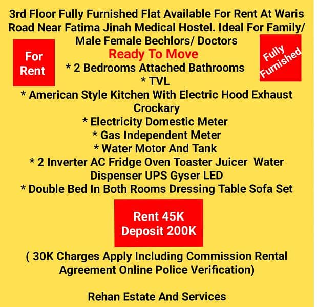 800 Sq Feet 3rd Floor Fully Furnished Flat For Rent At Waris Road LHR 0