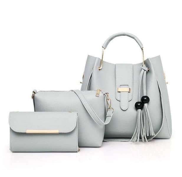 3 Pcs Women's Leather Plain Hand Bag Set 1