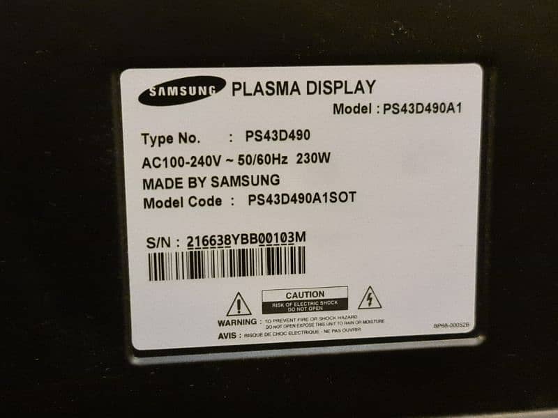 Samsung 43 inch plasma lcd TV 43D490 . . . excellent conditon 1