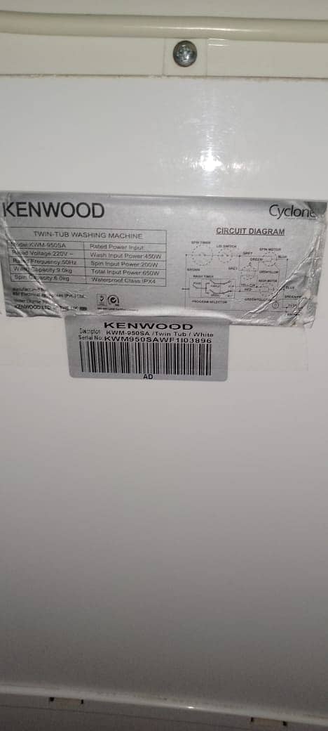 Kenwood Washing Machine KWM-950SA - 9KG - Twin Tub - Double Body 6