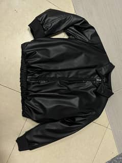 Oversized baggy black leather faux jacket