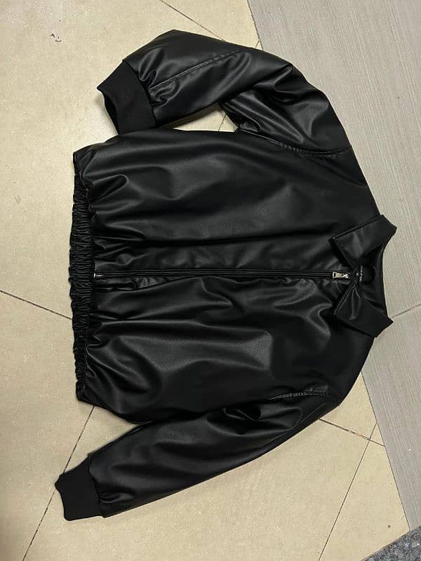 Oversized baggy black leather faux jacket 0