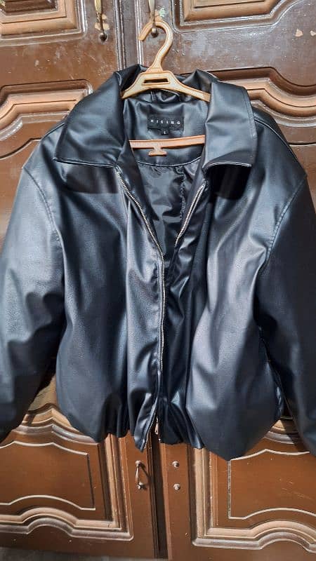 Oversized baggy black leather faux jacket 4