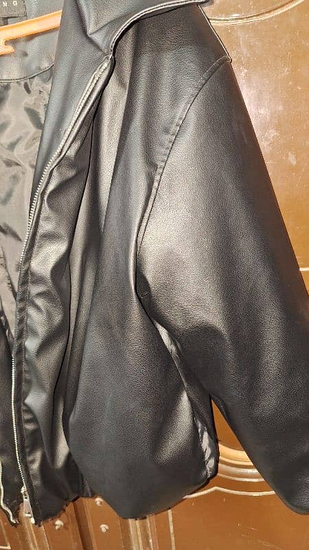 Oversized baggy black leather faux jacket 6