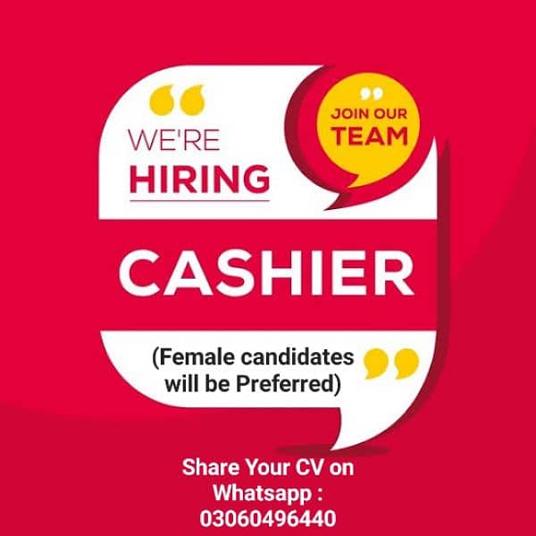 Female Cashier/Order Takers required 0