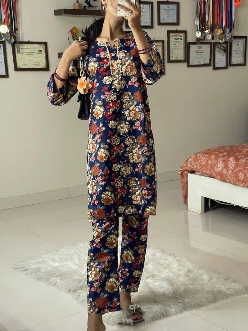 Stylish Women's Malai Cotton Shirt And Trouser Set With Lace Work - 2 4