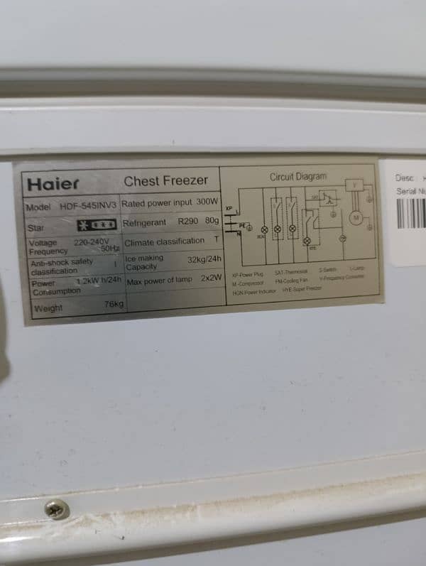 Haier deep freezer 545 invater new only 1 month used full warranty 10