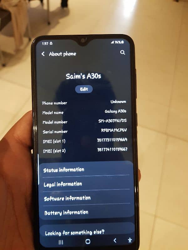 Samsung A30s 4 128  dual sim pta 3