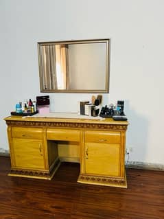 wooden bed with bedside tables & console