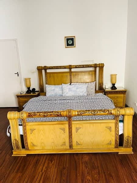 wooden bed with bedside tables & console 1