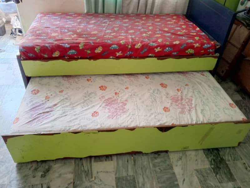 Slides Perfect Wooden Bed with 2 Mattress 1