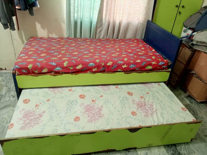 Slides Perfect Wooden Bed with 2 Mattress 2