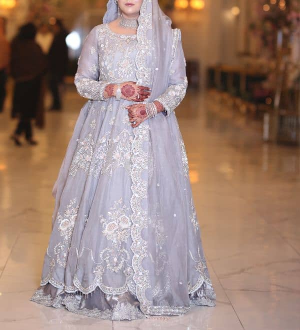 branded silver bridal dress/Walima maxi/Bridal Lehanga/Wedding Dress 8