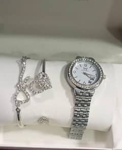 Women's silver chain strap watch with Bracleat