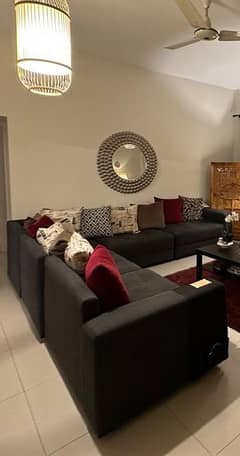 8 seater L shaped beautiful grey sofa with customized 12 cushions