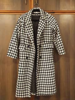 Houndstooth Lapel Collar Long Coat ( M )