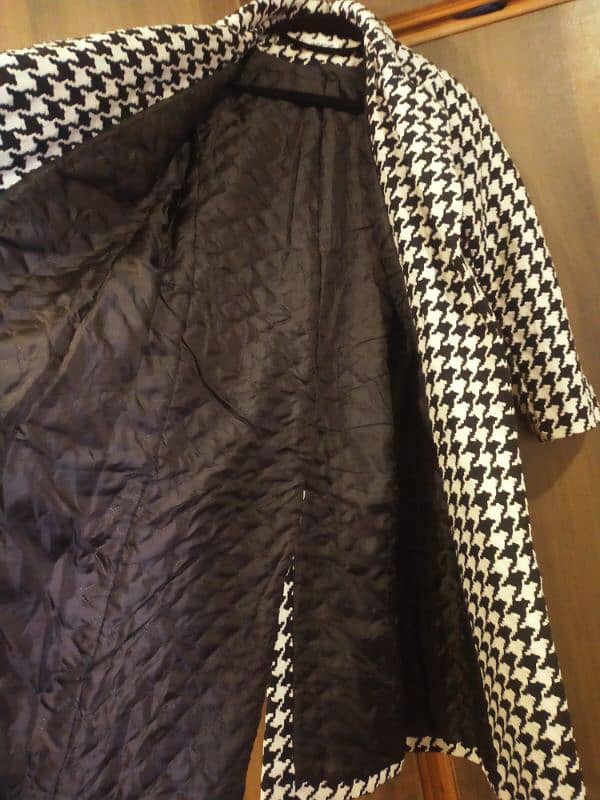 Houndstooth Lapel Collar Long Coat ( M ) 2