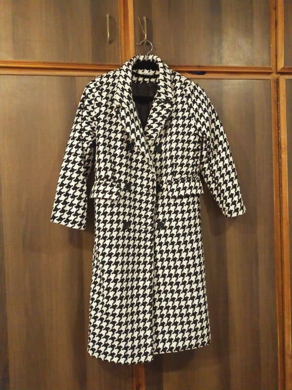 Houndstooth Lapel Collar Long Coat ( M ) 3