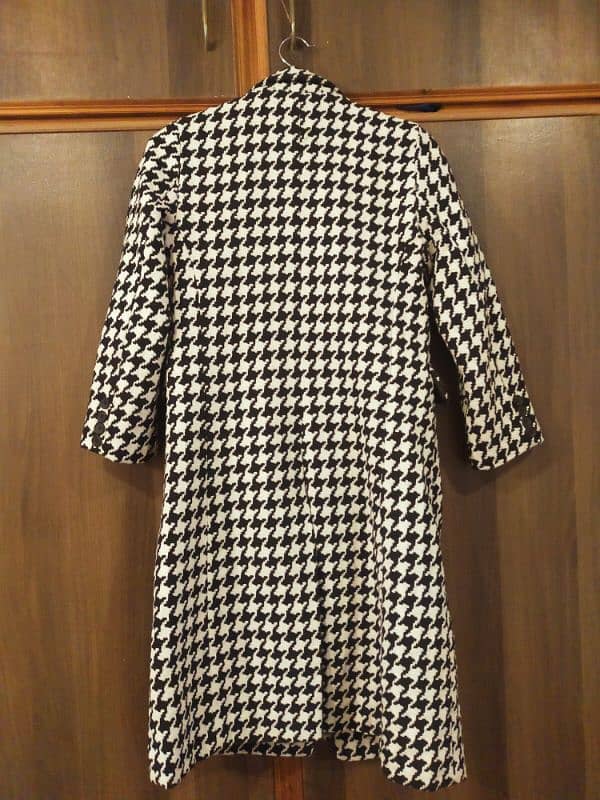 Houndstooth Lapel Collar Long Coat ( M ) 4