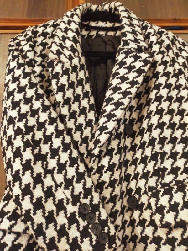 Houndstooth Lapel Collar Long Coat ( M ) 5