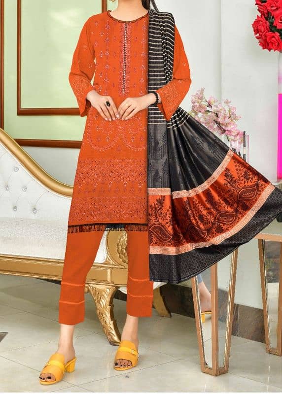 3 Pcs Women Suit / Dhank Fabric / Fancy Multani Shawl 3