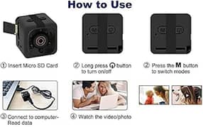 mini clear vision camera with one 32 gb SD card and USB reader