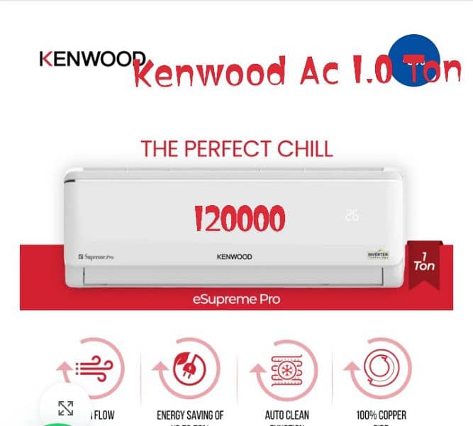 Kenwood Ac 1.0 ton Heat&Cool DC invrter 60% energy saver Work Upto 50C 2