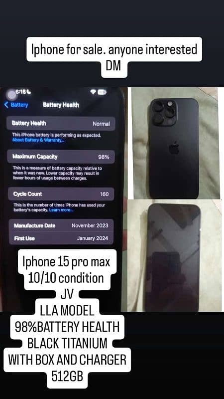 Iphone 15 pro max 512 gb jv black colour 0