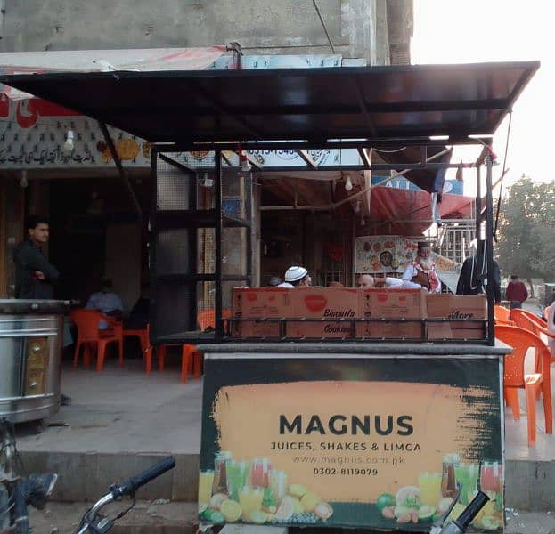 food stall, counter for chips, limca, soup, french fries. 0