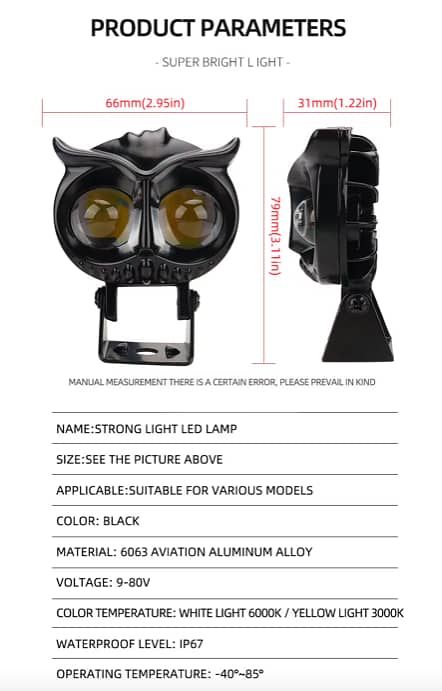 Owl Bike Fog White Yellow Dual Light With Dual Flasher 3