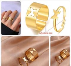 pair of alloy gold plated trendy butterfly design ring set, Pack of 2