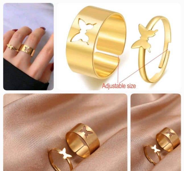 pair of alloy gold plated trendy butterfly design ring set, Pack of 2 0