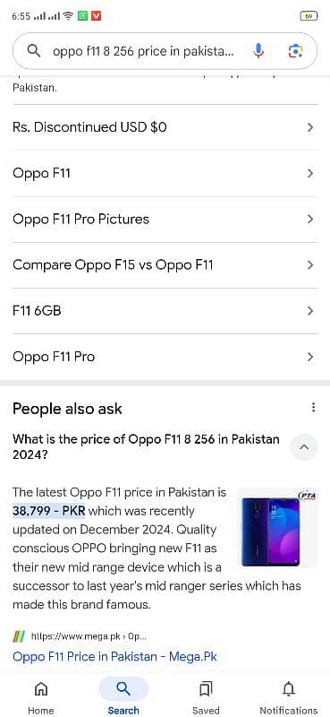 Oppo f11 8Gb Ram 256Gb Storage 6