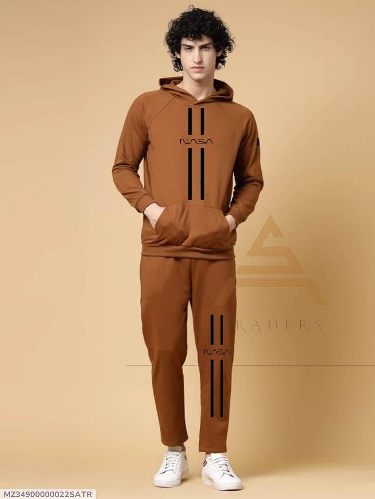 MZ34900000022SATR 2 Pcs Men's Fleece Printed Hoodie Track Suit 0