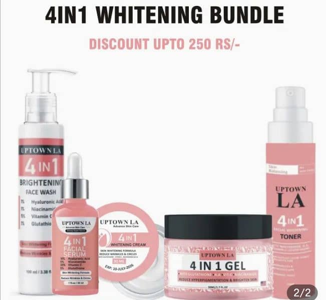 UPTOWN LA 4IN1 Skin Whitening Bundle  Whitening Serum, Cream ,facewash 1