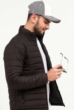 men's plain black puffer jacket 1 pc in parachute fabric