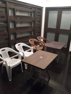 Plastic chairs and tables