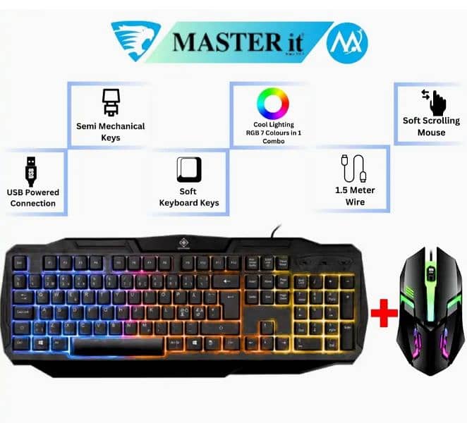 RGB Gaming Keyboard and Mouse - Wired USB - Black 0