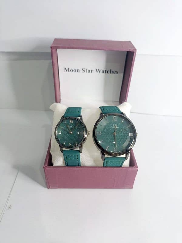 Stylish  Unisex Quartz Analogue couple watches 2 PC's in green 2