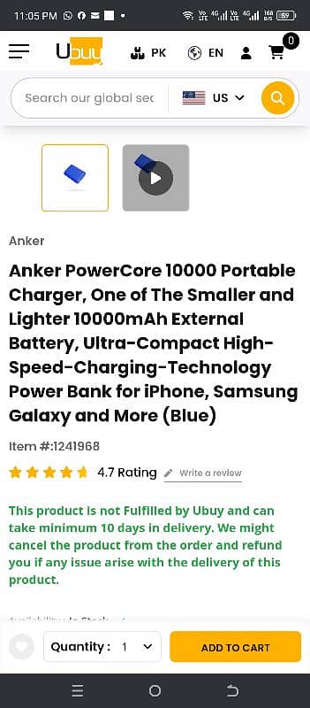 original anker 10000mah powerbank. 2