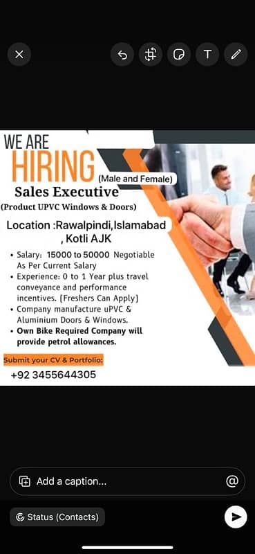 We are hiring New staff for Sales. 0