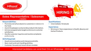 Sales Repersentative / Salesman