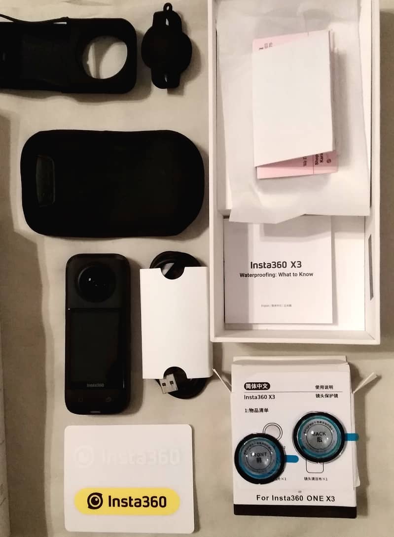 Insta 360 X3 with New Lens Guards, Silicone Skin & other Accessories 3