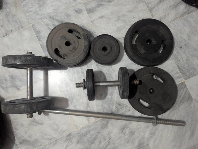 6 in 1 Set of 32kg Rubber Coated Plates Dumbells Weight Plat 1