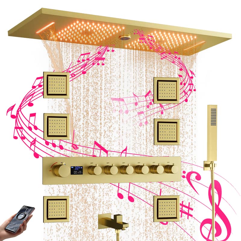 Luxury Rainfall Waterfall Shower LED Display Music Ceiling Mounted 0