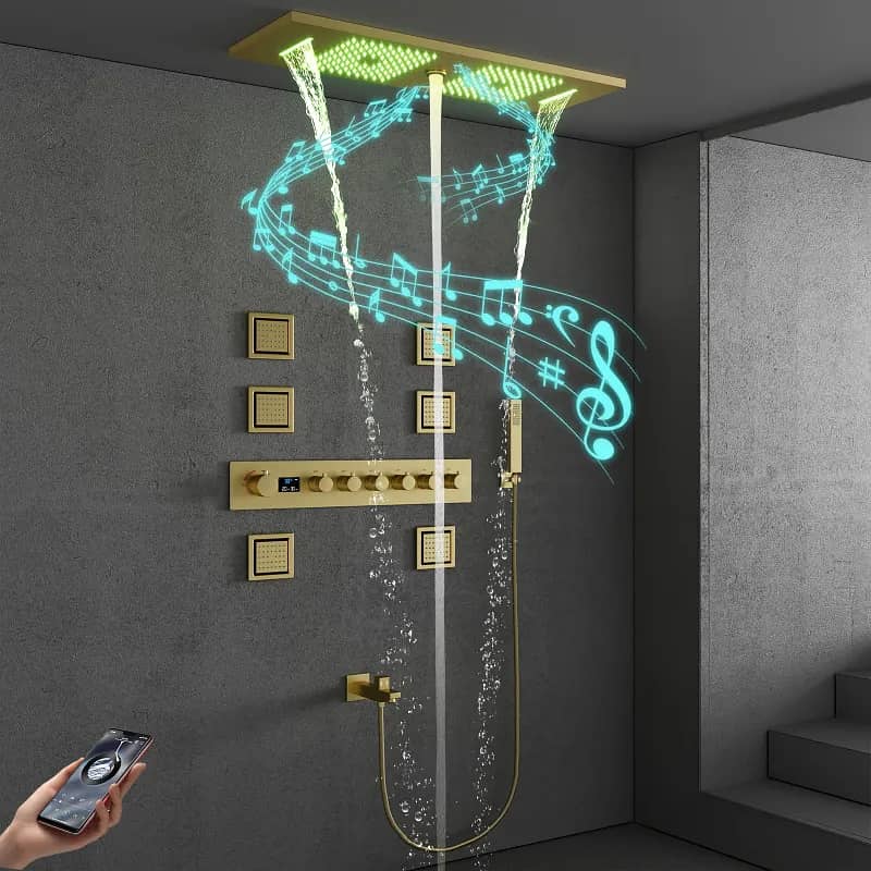 Luxury Rainfall Waterfall Shower LED Display Music Ceiling Mounted 3