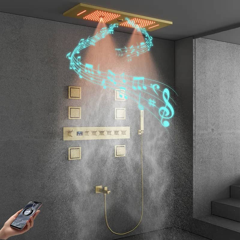 Luxury Rainfall Waterfall Shower LED Display Music Ceiling Mounted 4