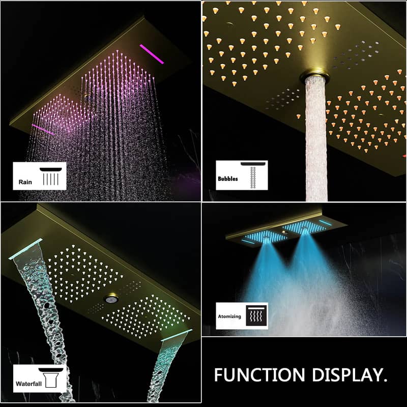 Luxury Rainfall Waterfall Shower LED Display Music Ceiling Mounted 6